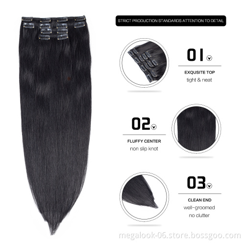 High Quality 7 Piece 18 Inch Korean Natural Remy Human Hair Extensions Clip on Bangs